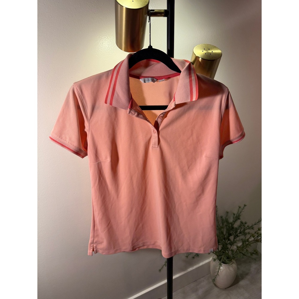 lady‎ hagen golf Womens Coral peach Stripe Collar Short Sleeve Polo Shirt Size 4